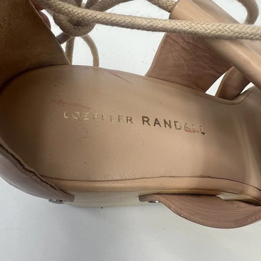 Loeffler Randall Ines Nude Lace Up Platform Wood Heel Sandals 9 Gladiator